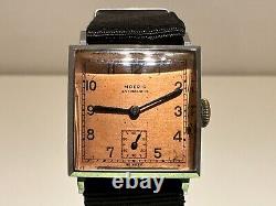 VINTAGE RARE WW2 MILITARY BROWN DIAL 26mm MEN'S SWISS SQUARE WATCH MOERIS 15J