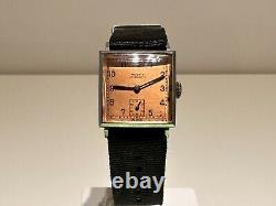 VINTAGE RARE WW2 MILITARY BROWN DIAL 26mm MEN'S SWISS SQUARE WATCH MOERIS 15J