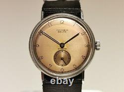 VINTAGE RARE WW2 MILITARY BROWN DIAL 32.5mm MEN'S SWISS MECHANICAL WATCHONEKA