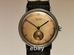 VINTAGE RARE WW2 MILITARY BROWN DIAL 32.5mm MEN'S SWISS MECHANICAL WATCHONEKA