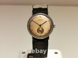 VINTAGE RARE WW2 MILITARY BROWN DIAL 32.5mm MEN'S SWISS MECHANICAL WATCHONEKA