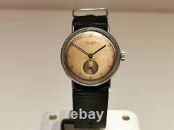 VINTAGE RARE WW2 MILITARY BROWN DIAL 32.5mm MEN'S SWISS MECHANICAL WATCHONEKA