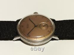 VINTAGE RARE WW2 MILITARY BROWN DIAL 32.5mm MEN'S SWISS MECHANICAL WATCHONEKA