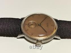 VINTAGE RARE WW2 MILITARY BROWN DIAL 32.5mm MEN'S SWISS MECHANICAL WATCHONEKA