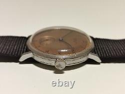 VINTAGE RARE WW2 MILITARY BROWN DIAL 32.5mm MEN'S SWISS MECHANICAL WATCHONEKA