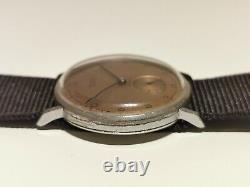 VINTAGE RARE WW2 MILITARY BROWN DIAL 32.5mm MEN'S SWISS MECHANICAL WATCHONEKA