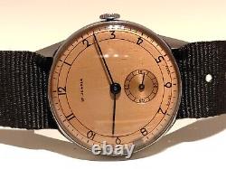 VINTAGE RARE WW2 MILITARY BROWN DIAL 34mm MEN'S SWISS MECHANICAL UNBRANDED WATCH