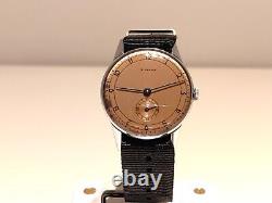 VINTAGE RARE WW2 MILITARY BROWN DIAL 34mm MEN'S SWISS MECHANICAL UNBRANDED WATCH