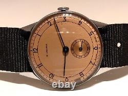 VINTAGE RARE WW2 MILITARY BROWN DIAL 34mm MEN'S SWISS MECHANICAL UNBRANDED WATCH