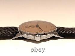 VINTAGE RARE WW2 MILITARY BROWN DIAL 34mm MEN'S SWISS MECHANICAL UNBRANDED WATCH