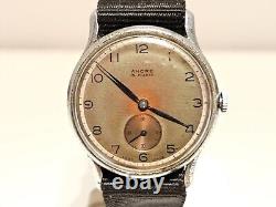 VINTAGE RARE WW2 MILITARY SUB SECOND TWO TONE DIAL SWISS MEN 34mm WATCHANCRE