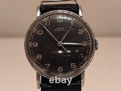 VINTAGE RARE WW2 MILITARY SWISS MEN'S 34.5mm WATCH ANKER PRAEZISION/BLACK DIAL