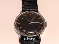 VINTAGE RARE WW2 MILITARY SWISS MEN'S 34.5mm WATCH ANKER PRAEZISION/BLACK DIAL