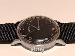 VINTAGE RARE WW2 MILITARY SWISS MEN'S 34.5mm WATCH ANKER PRAEZISION/BLACK DIAL