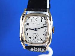 VINTAGE ROMAN 15J SWISS FANCY DECO RARE MENS WRIST WATCH SERVICED C. 1940s