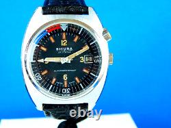 VINTAGE SICURA (BREITLING) RARE 21J SWISS DIVER STAINLESS MENS WRISTWATCH C1970s