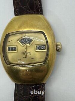 VINTAGE SICURA JUMP HOUR SELF WINDING AUTOMATIC WATCH SWISS Working Rare