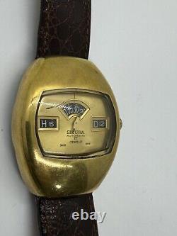 VINTAGE SICURA JUMP HOUR SELF WINDING AUTOMATIC WATCH SWISS Working Rare