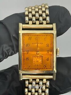 VINTAGE WITTNAUER Watch Swiss Movement Mens 10 KT Yellow GF Rare Colored Crystal