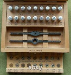 Very Rare Hard To Find Vintage Swiss Watchmaker Metric Tap & Die Complete Set
