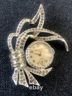 Very Rare! Vintage Seeland Swiss Wind Up Watch Brooch With Rhinestones. Nurse Pin