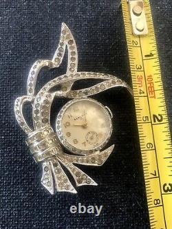 Very Rare! Vintage Seeland Swiss Wind Up Watch Brooch With Rhinestones. Nurse Pin