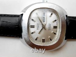 Very Rare Vintage Swiss Ravisa Silver Tv Dial Day&date Mens Automatic Wristwatch