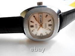 Very Rare Vintage Swiss Ravisa Silver Tv Dial Day&date Mens Automatic Wristwatch
