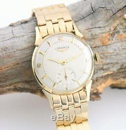 Vintage 14K Longines Watch Gold 29mm Seconds Silver Dial Swiss RARE AS-IS Read