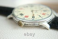 Vintage 1928`s ENGRAVED SILVER Wide Face rare Men`s Swiss Wristwatch