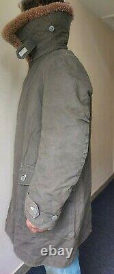 Vintage 1940s WW2 Swiss Sheepskin Canvas Coat/O. S. B Militar Utrustningar rare