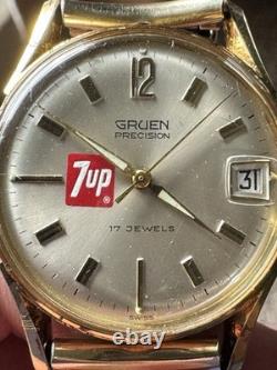 Vintage 7Up The Uncola Rare Vintage Gruen Precision Plaque G10 Swiss Men's WoW