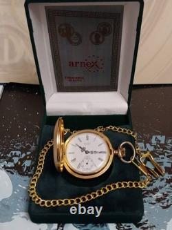 Vintage ARNEX Pocket Watch Oriosa Incabloc Mechanical Swiss Chain Box Rare Old