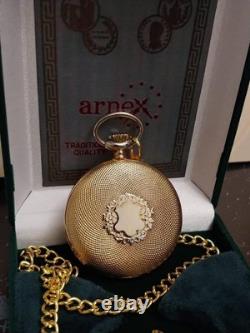 Vintage ARNEX Pocket Watch Oriosa Incabloc Mechanical Swiss Chain Box Rare Old