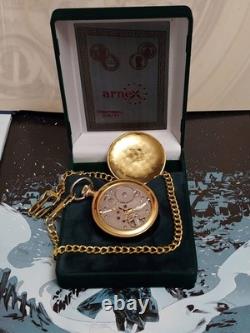 Vintage ARNEX Pocket Watch Oriosa Incabloc Mechanical Swiss Chain Box Rare Old