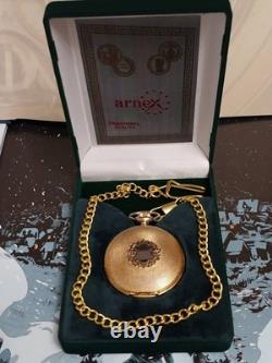 Vintage ARNEX Pocket Watch Oriosa Incabloc Mechanical Swiss Chain Box Rare Old