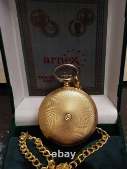 Vintage ARNEX Pocket Watch Oriosa Incabloc Mechanical Swiss Chain Box Rare Old