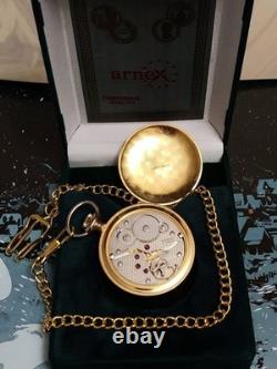 Vintage ARNEX Pocket Watch Oriosa Incabloc Mechanical Swiss Chain Box Rare Old