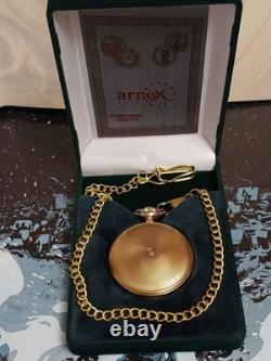 Vintage ARNEX Pocket Watch Oriosa Incabloc Mechanical Swiss Chain Box Rare Old