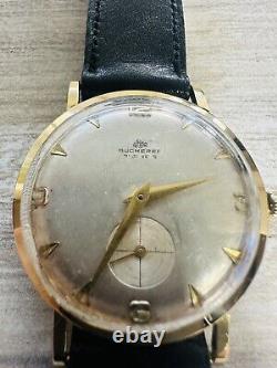 Vintage Bucherer Swiss 17 Jewel Manual Mens Watch 18K 750 Gold Case Works RARE