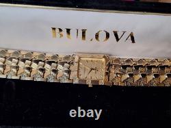 Vintage Bulova With Box Diamond 18k Gold Stamped Swiss AG rare needs battery
