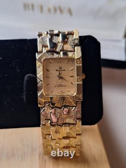 Vintage Bulova With Box Diamond 18k Gold Stamped Swiss AG rare needs battery