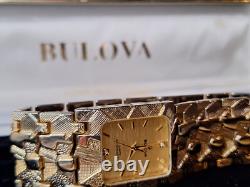 Vintage Bulova With Box Diamond 18k Gold Stamped Swiss AG rare needs battery