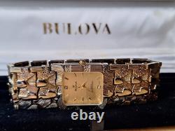 Vintage Bulova With Box Diamond 18k Gold Stamped Swiss AG rare needs battery