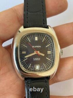 Vintage Buren 17 jewels Watch 1960's Swiss Gents Blue Jeans dial Rare works well