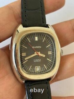 Vintage Buren 17 jewels Watch 1960's Swiss Gents Blue Jeans dial Rare works well