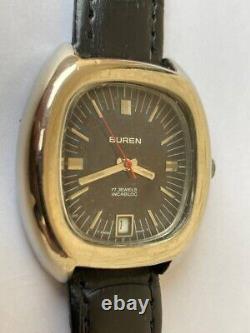 Vintage Buren 17 jewels Watch 1960's Swiss Gents Blue Jeans dial Rare works well