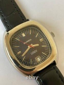 Vintage Buren 17 jewels Watch 1960's Swiss Gents Blue Jeans dial Rare works well