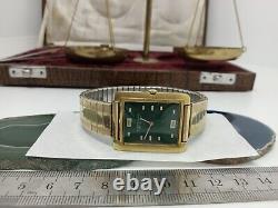 Vintage CORTLAND Mens Automatic 1960s Watch 17J Swiss 10K Gold. F Rare Green Face