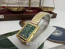 Vintage CORTLAND Mens Automatic 1960s Watch 17J Swiss 10K Gold. F Rare Green Face